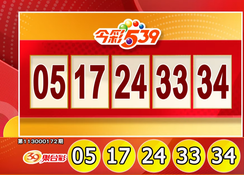 今彩539、39樂合彩開獎號碼。（擷取自三立iNEWS《全民i彩券》）